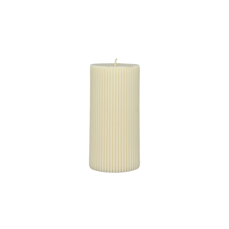 Candle rounded thin stripes 14cm*7cm (White)