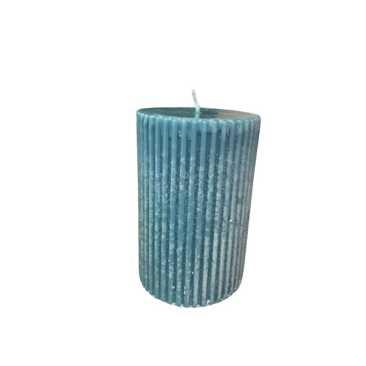 Candle rounded thin stripes 9cm*6cm (green)