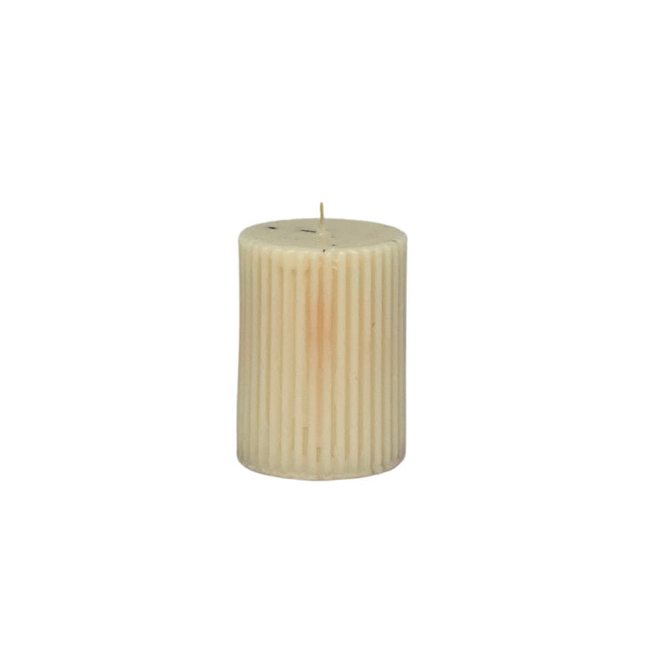 Candle rounded thin stripes 9cm*6cm (White)